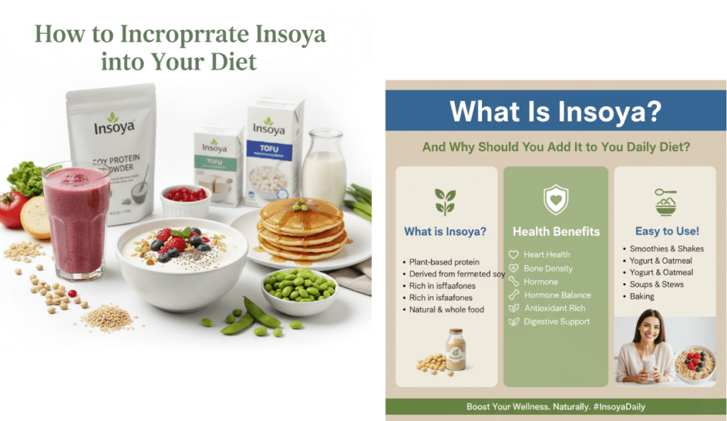 Insoya protein powder, tofu, smoothie, and healthy meals to add Insoya to your daily diet.